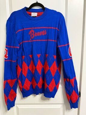 Atlanta Braves Crewneck Sweater - Blue/Red Argyle